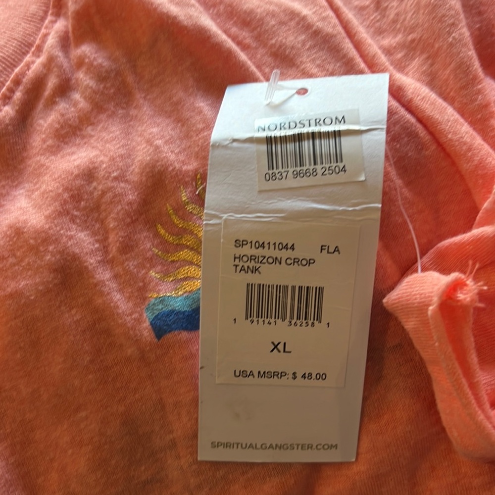 Spiritual Gangster Coral Sleeveless Crop Tank with Sunrise Accent - Picture 3 of 6